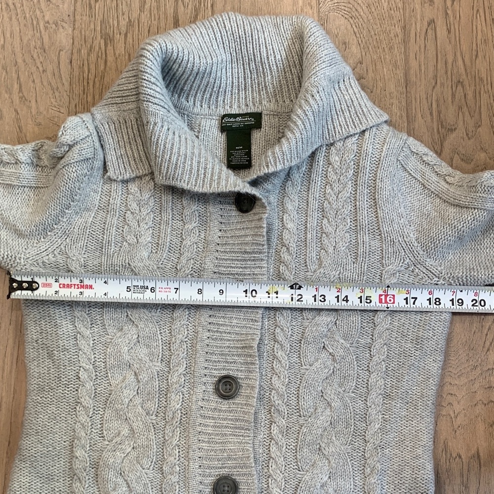 Eddie Bauer Cream Cable Knit Button Cardigan Wool/Alpaca Size Medium - Picture 4 of 9